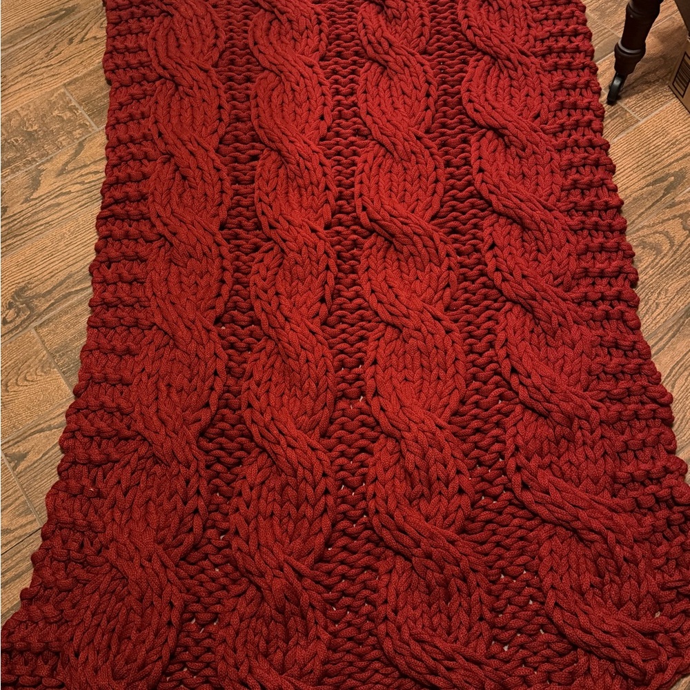 Pottery Barn Red Cable Knit Throw